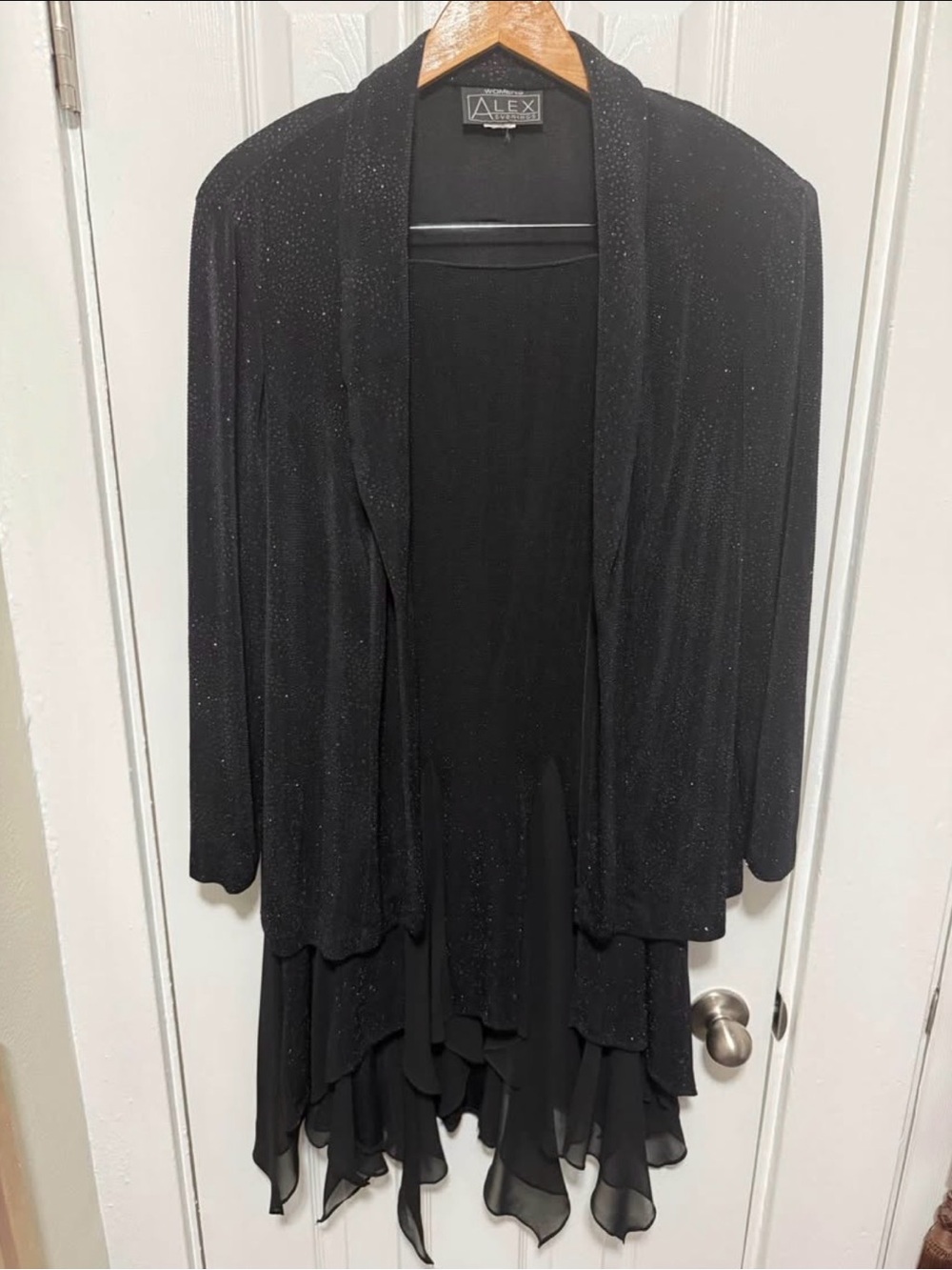 Size 1X Alex Evenings Black Sparkle 2-Piece Jacket & Maxi Skirt Set